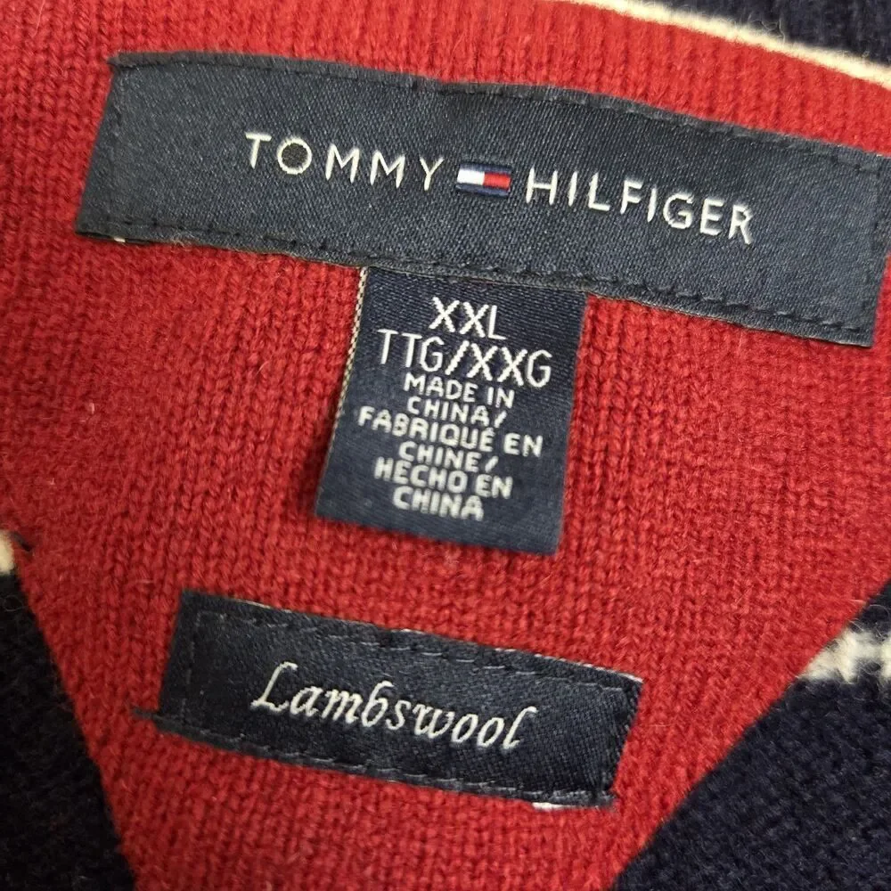 VGT Tommy Hilfiger Lambswool Crewneck Sweater Men's XXL Heraldic Lion Navy/Cream
